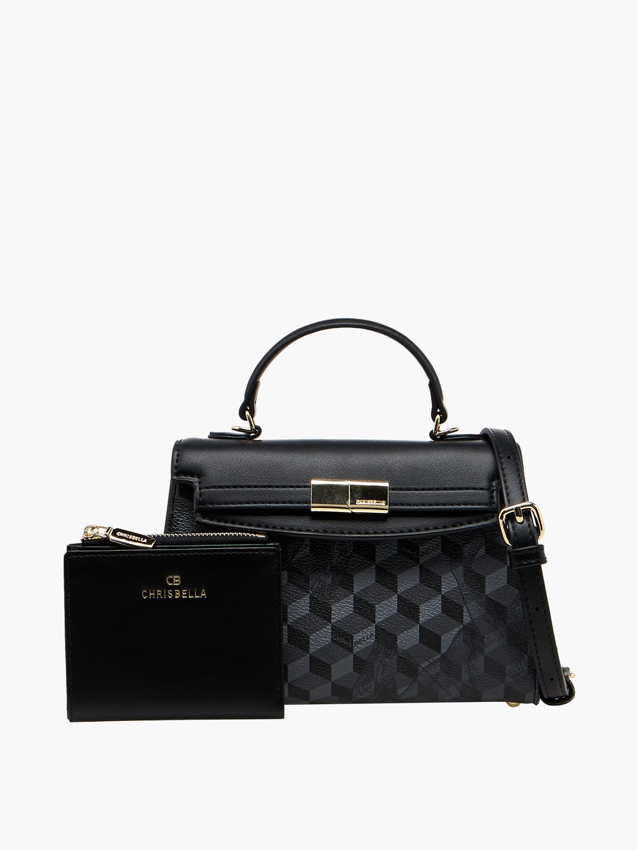 Geometric Print Crossbody Bag with Wallet