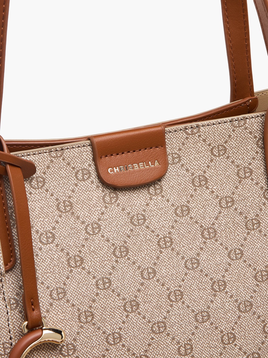 Monogram Print Tote Bag with Zip Around Wallet