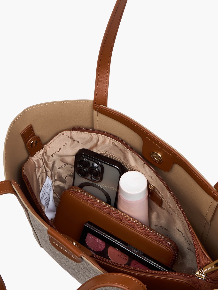 Monogram Print Tote Bag with Zip Around Wallet