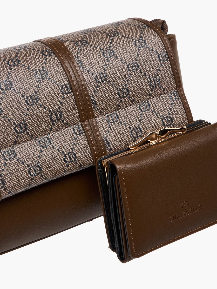 Monogram Print Crossbody Bag with Wallet