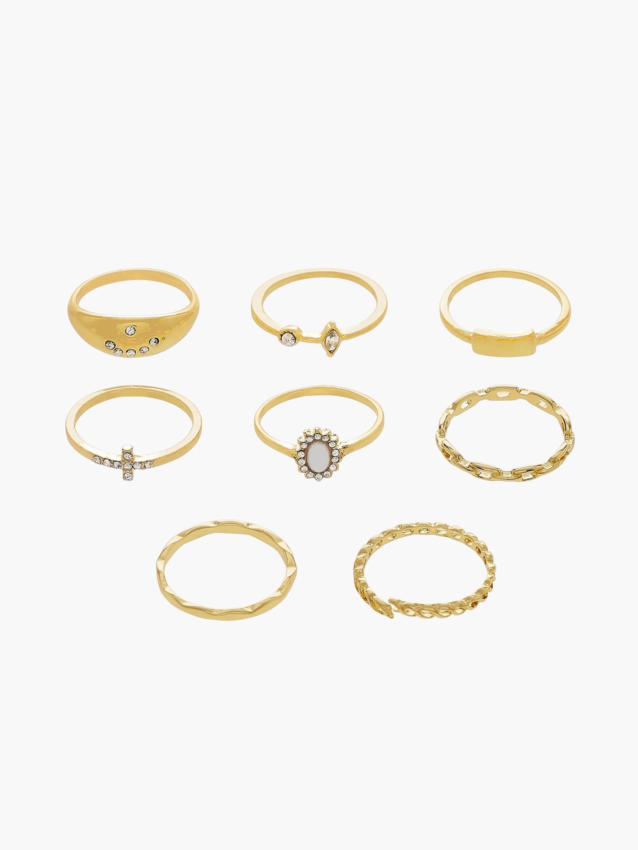 Embellished Metallic Ring - Set of 8