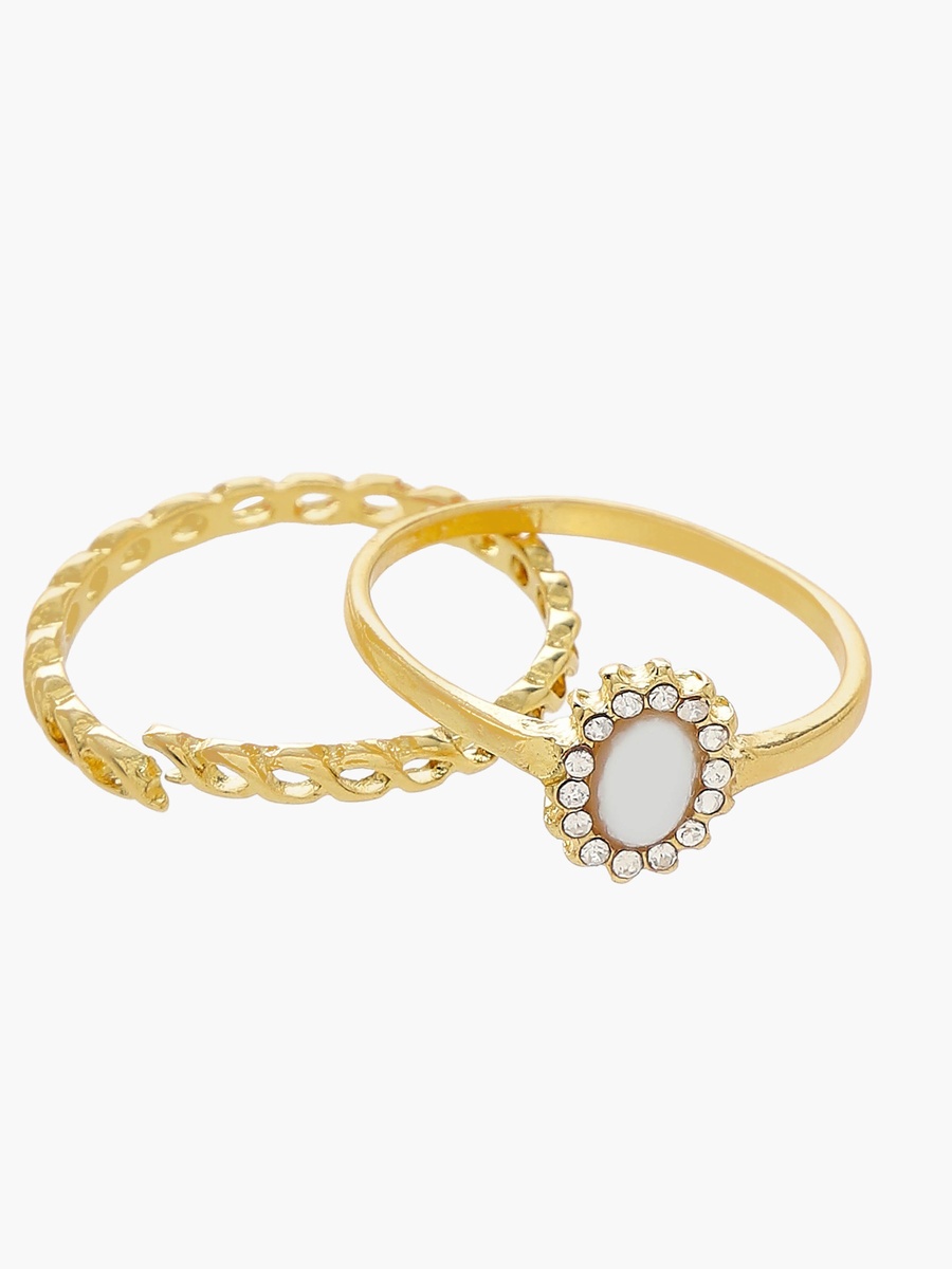 Embellished Metallic Ring - Set of 8