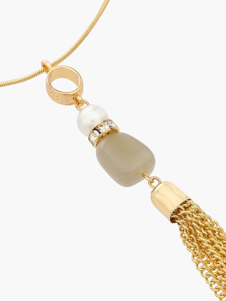 Metal Tassel Pendant Necklace with Stone Detail