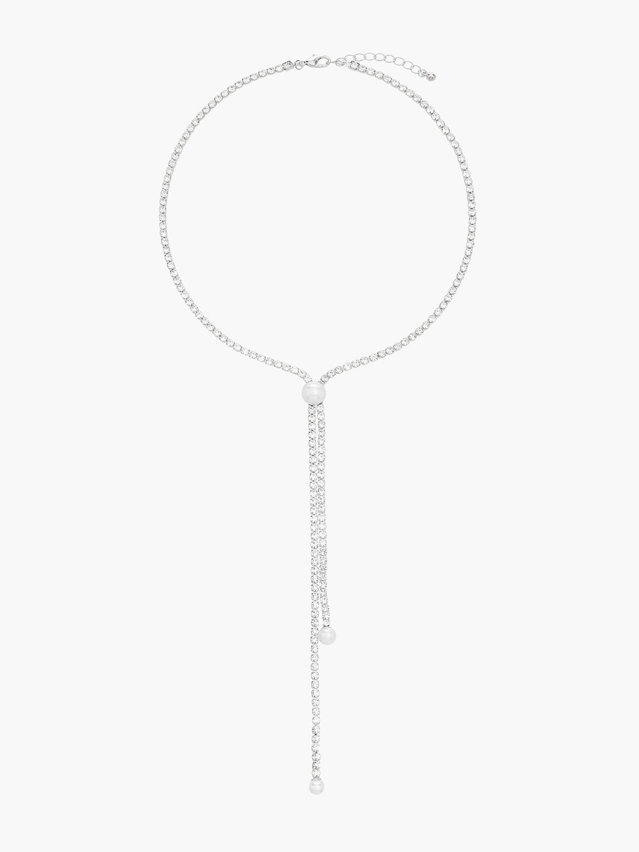 Metal Lariat Necklace with Stone Embellished Design