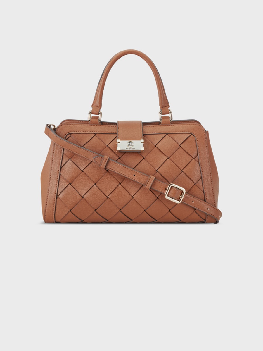 Mylah Textured Double Handle Satchel Bag with Magnetic Closure and Detachable Strap