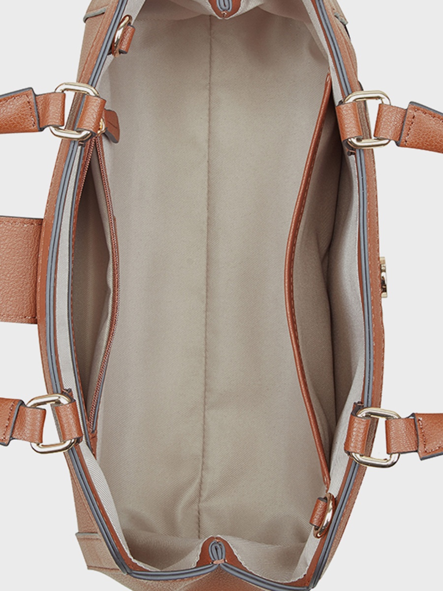Mylah Textured Double Handle Satchel Bag with Magnetic Closure and Detachable Strap