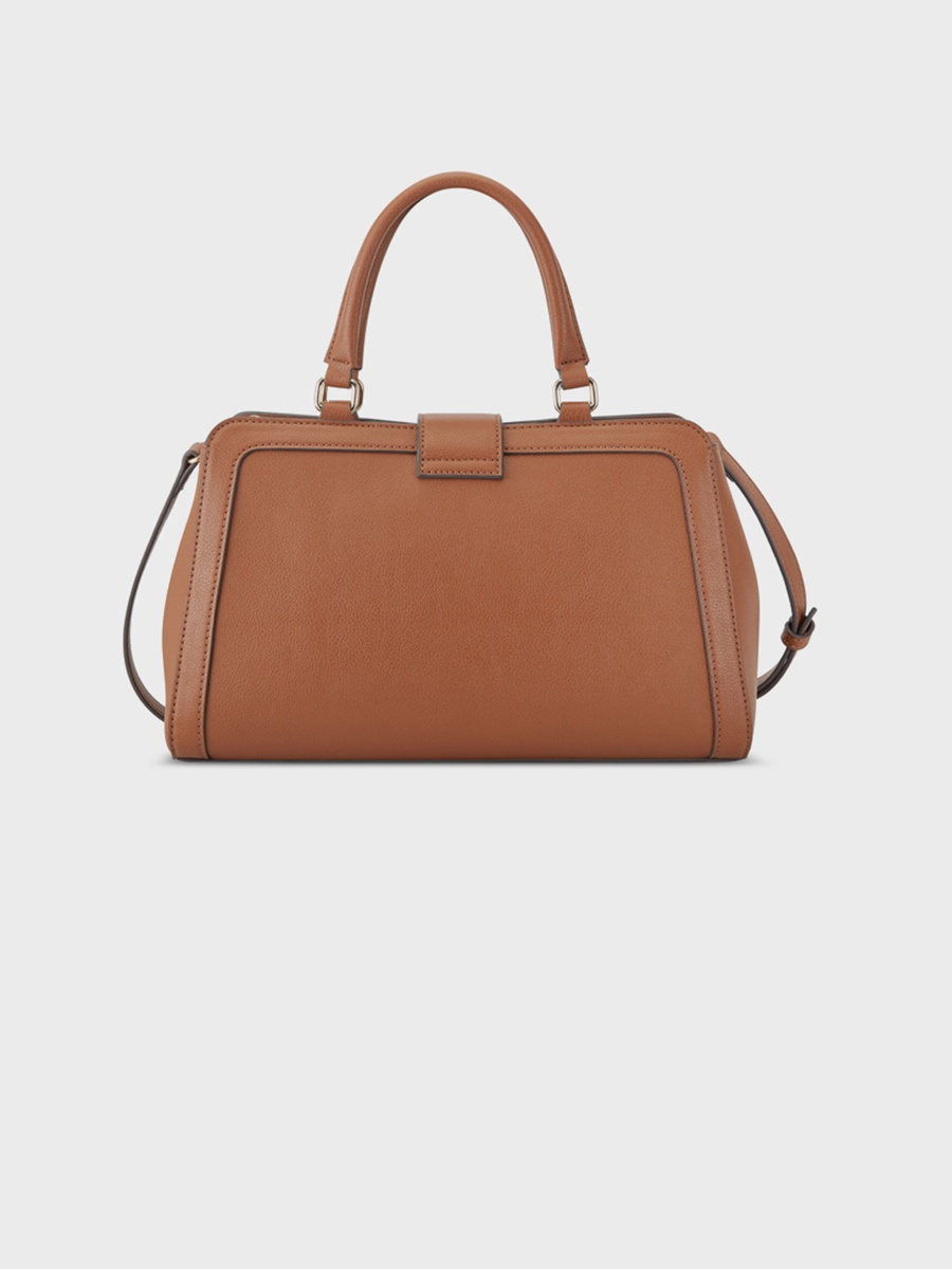 Mylah Textured Double Handle Satchel Bag with Magnetic Closure and Detachable Strap