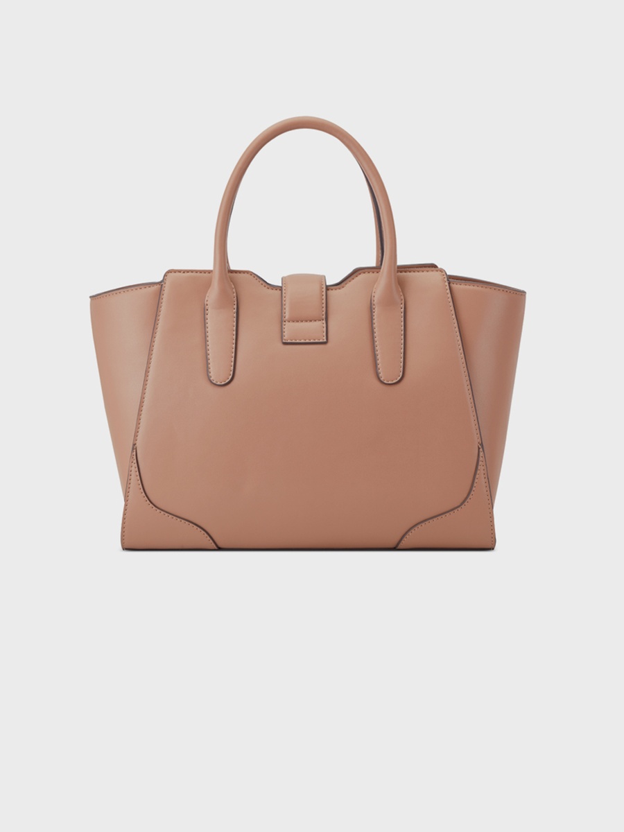 Wesson Plain Double Handle Satchel Bag with Zipper Closure and Detachable Strap