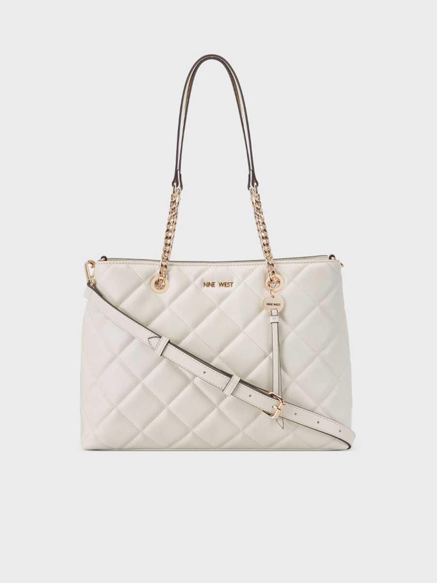 Meilani Quilted Double Handle Satchel Bag with Magnetic Closure and Detachable Strap