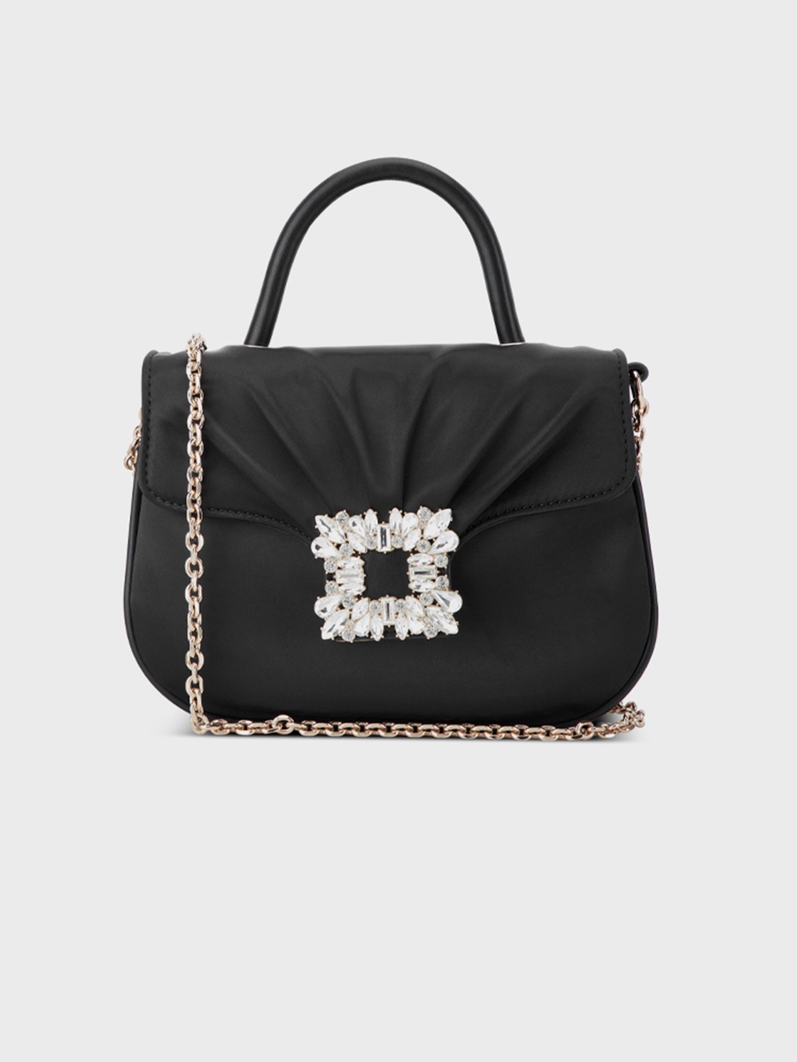 Hanni Embellishment Top Handle Sling Bag with Flap Closure and Chain Strap