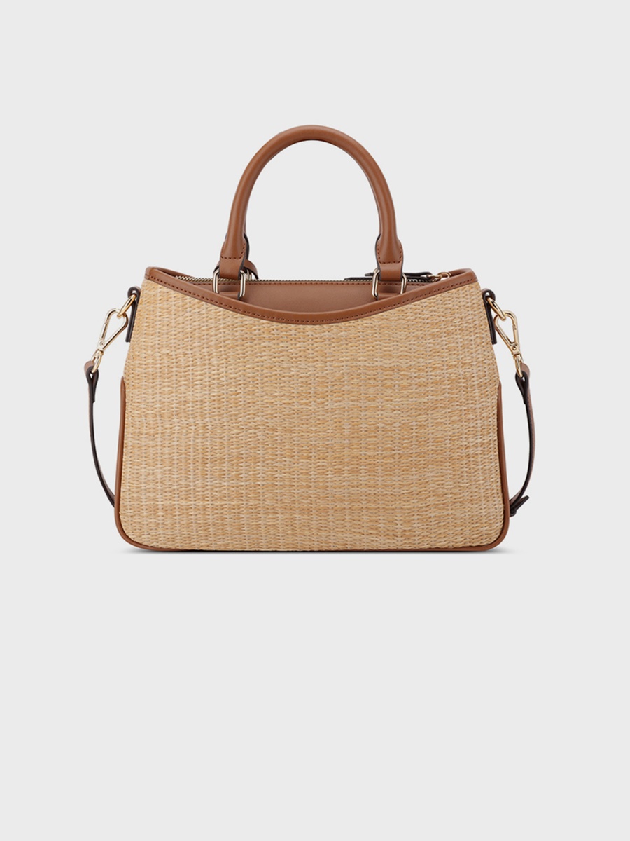 Kiley Textured Double Handle Satchel Bag with Zipper Closure and Detachable Strap