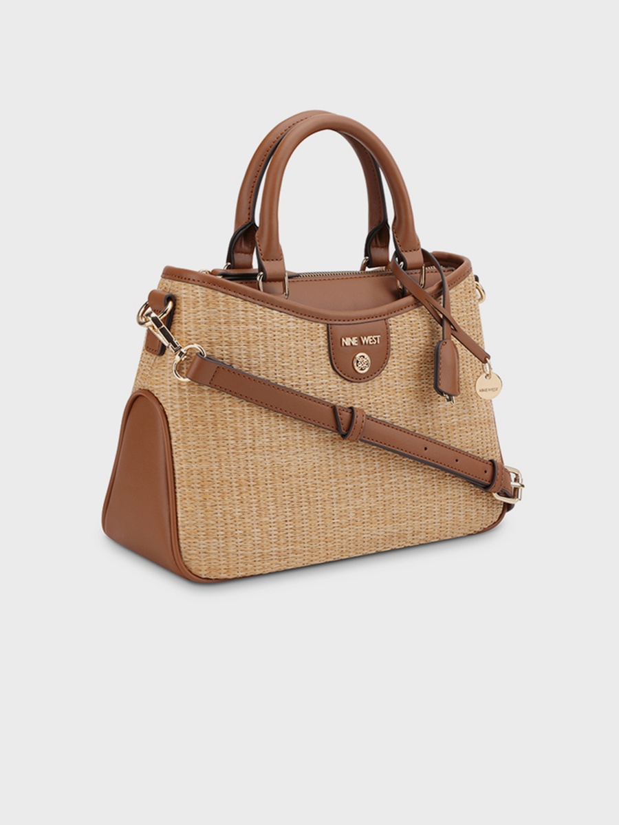 Kiley Textured Double Handle Satchel Bag with Zipper Closure and Detachable Strap