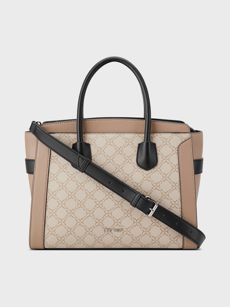 Margery Monogram Double Handle Satchel Bag with Zipper Closure and Detachable Strap