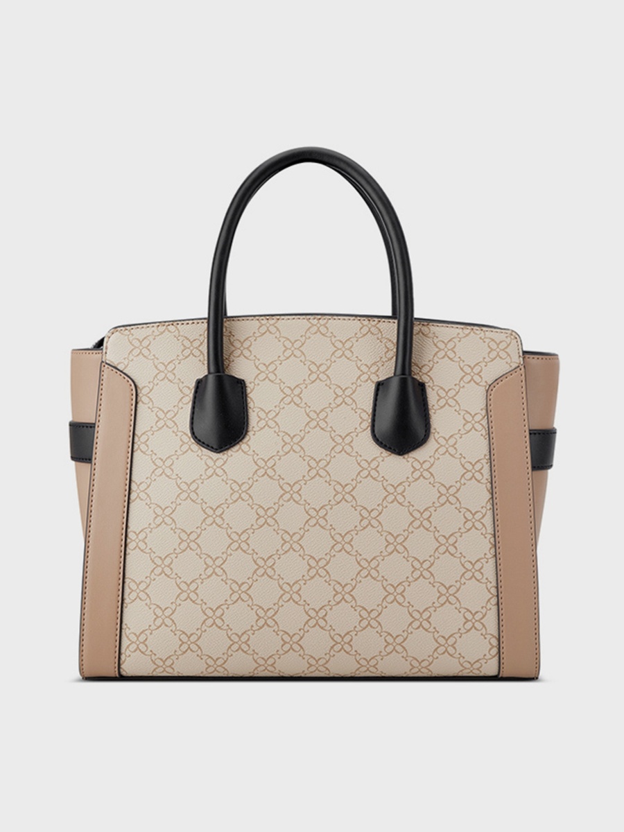 Margery Monogram Double Handle Satchel Bag with Zipper Closure and Detachable Strap