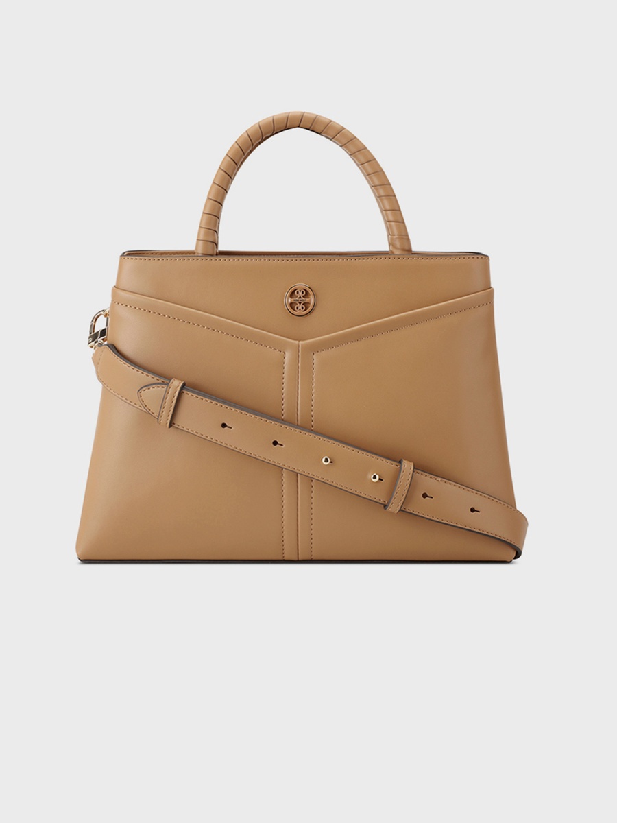 Erina Plain Double Handle Satchel Bag with Zipper Closure and Detachable Strap