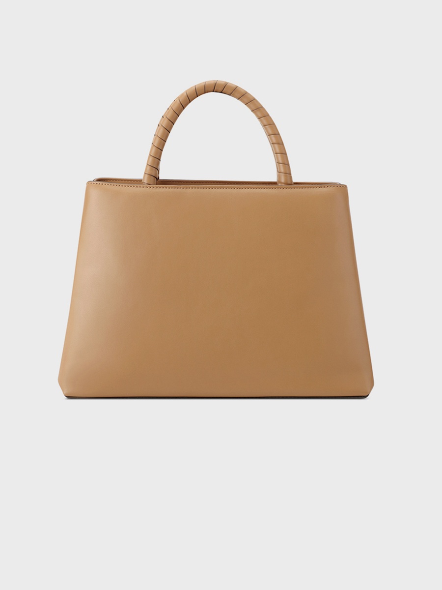 Erina Plain Double Handle Satchel Bag with Zipper Closure and Detachable Strap