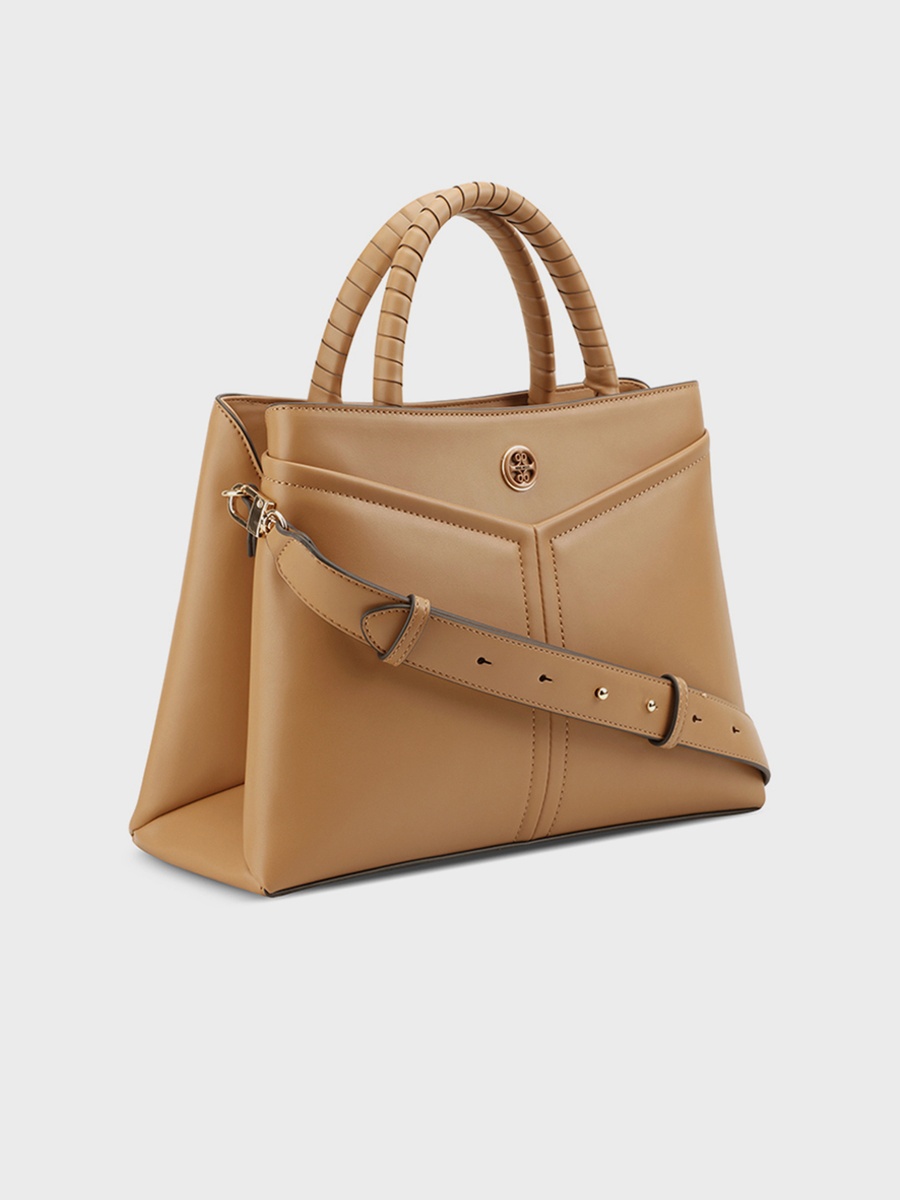 Erina Plain Double Handle Satchel Bag with Zipper Closure and Detachable Strap