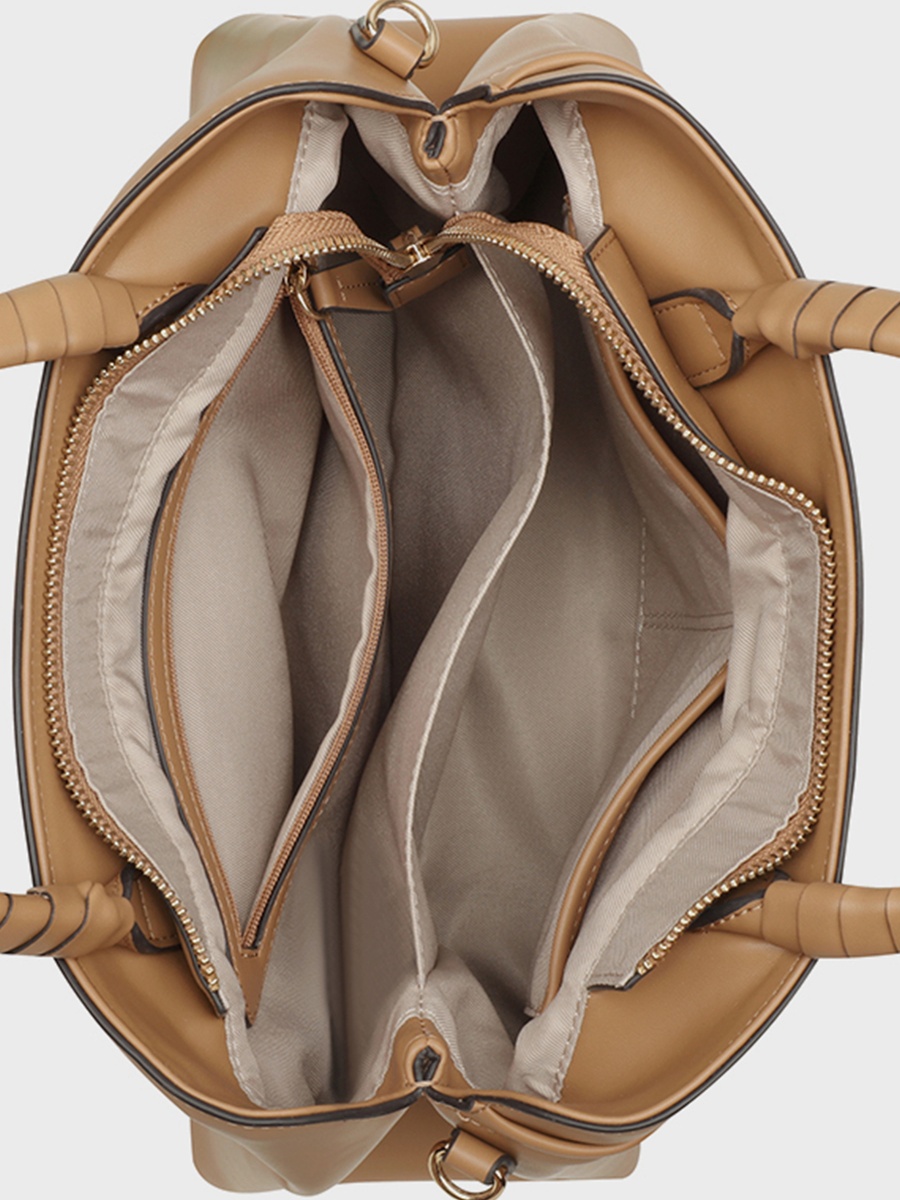 Erina Plain Double Handle Satchel Bag with Zipper Closure and Detachable Strap