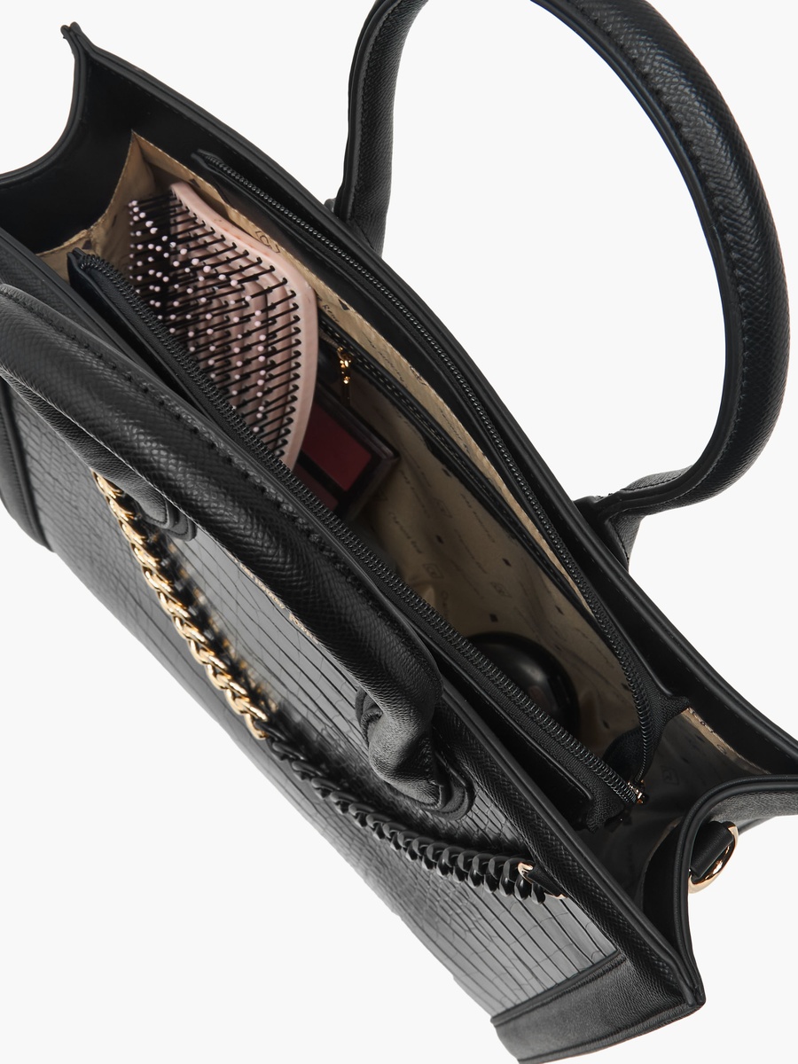 Textured Tote Bag with Chain Charm
