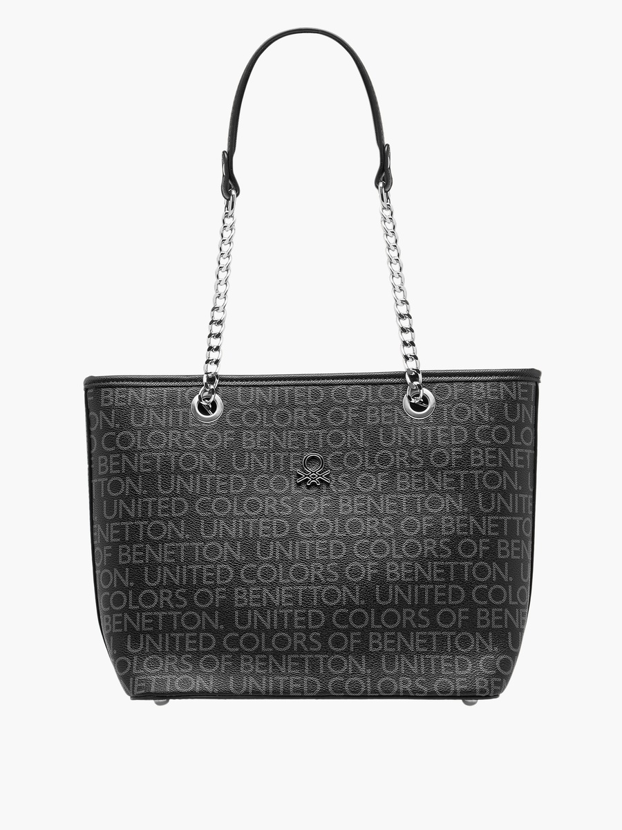 Monogram Print Tote Bag with Chain Strap