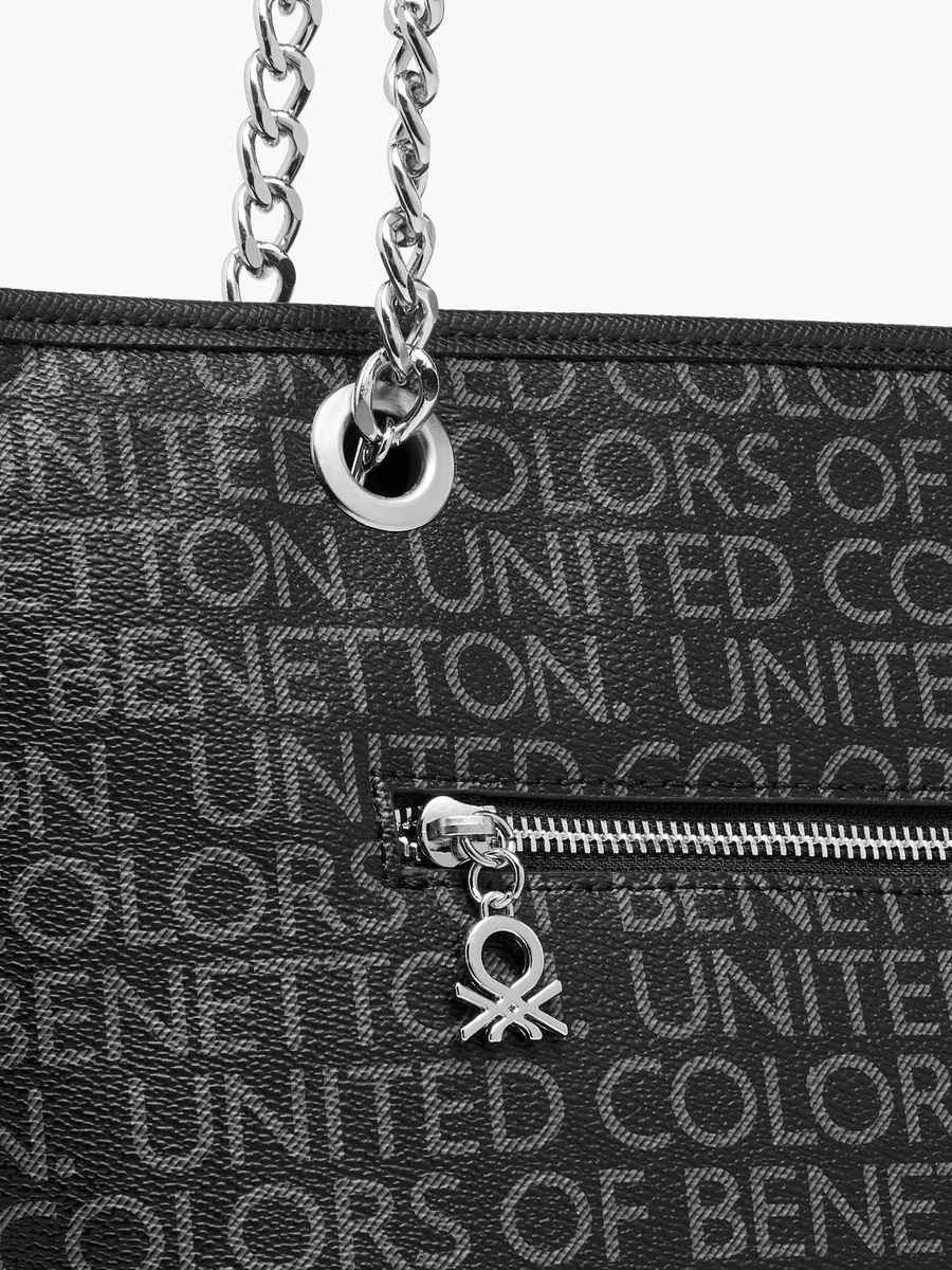 Monogram Print Tote Bag with Chain Strap