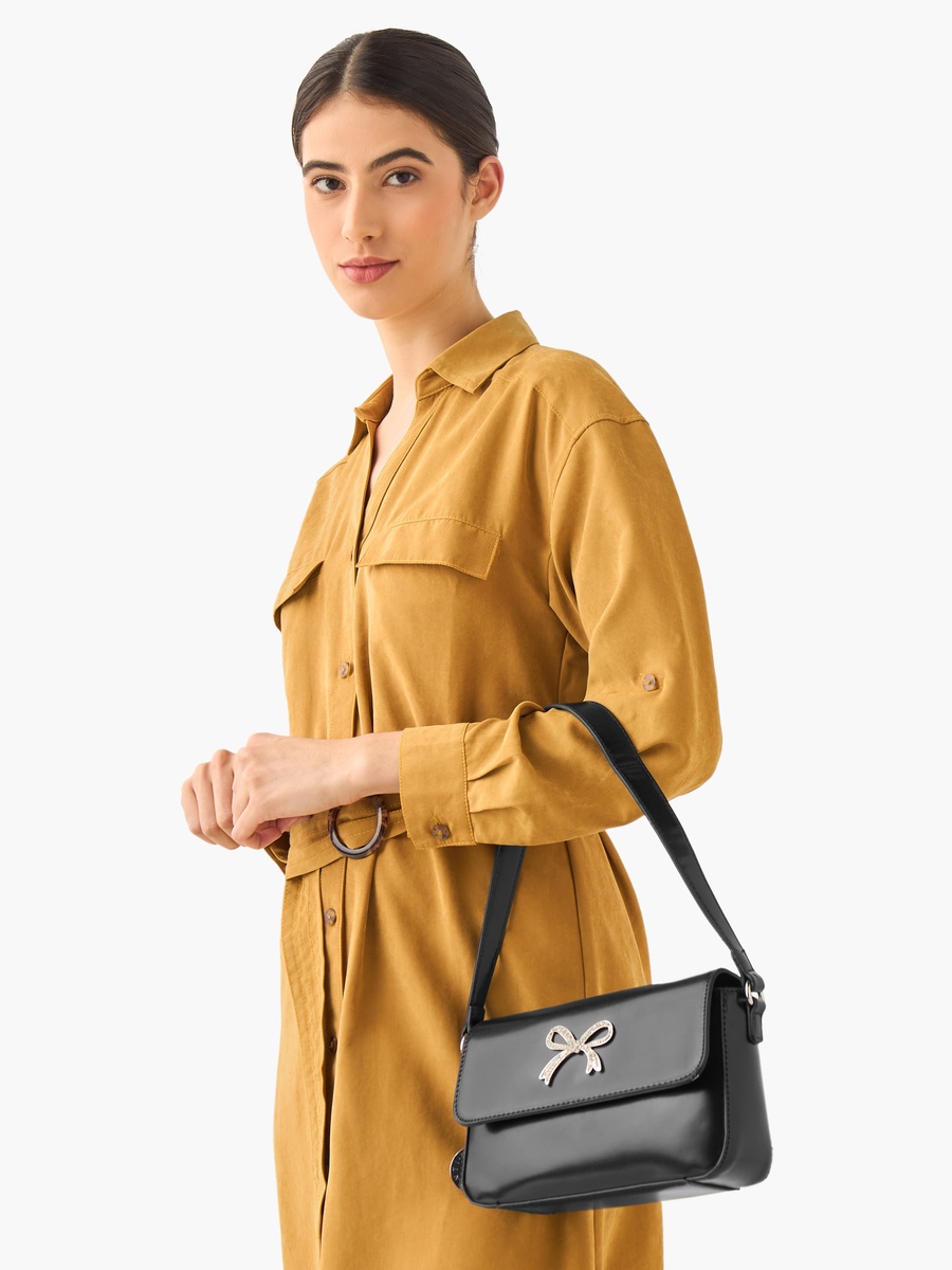Embellished Bow Detail Crossbody Bag with Detachable Strap