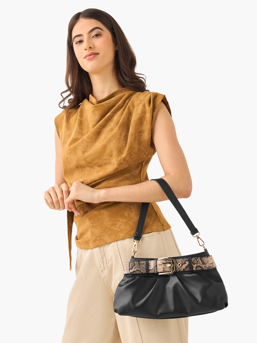 Tia Solid Shoulder Bag with Detachable Strap