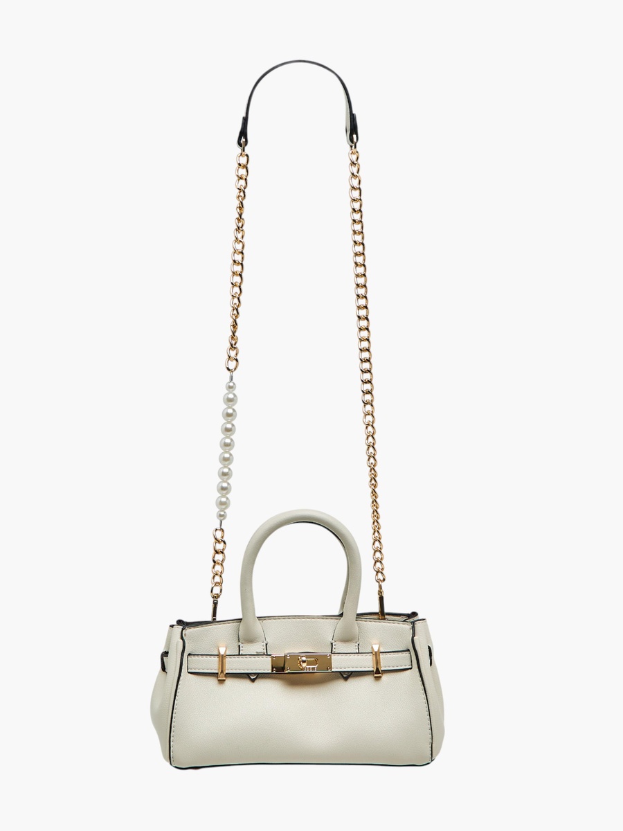 Textured Tote Bag with Detachable Chain Strap