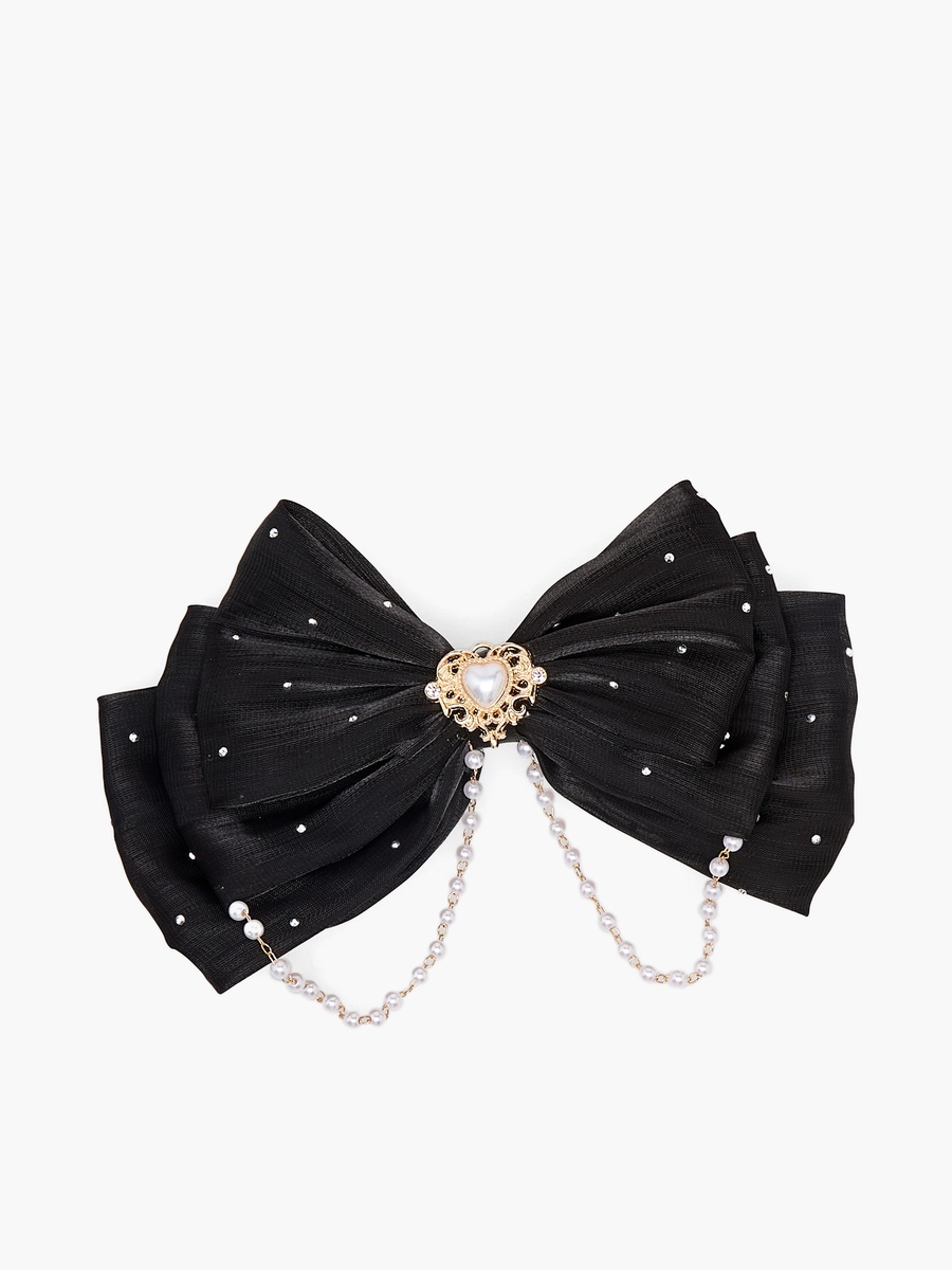 Bow Shape Barrette Hair Clip with Stone and Pearl Embellishments