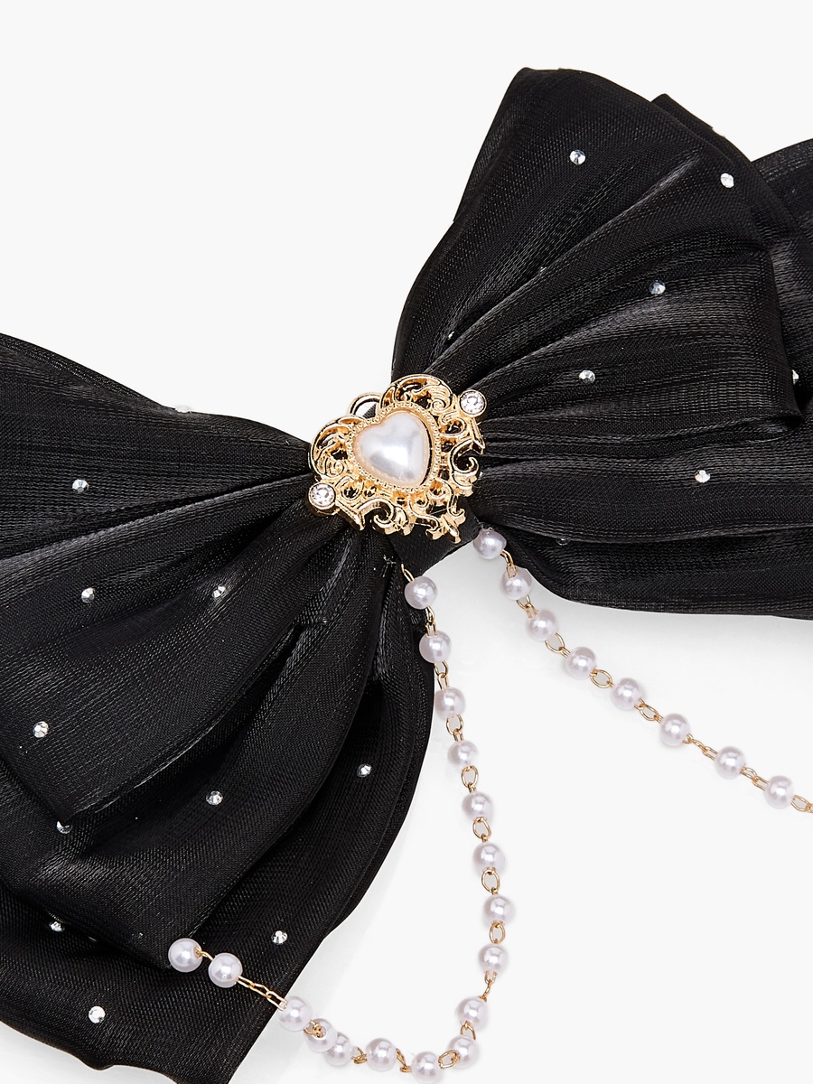 Bow Shape Barrette Hair Clip with Stone and Pearl Embellishments