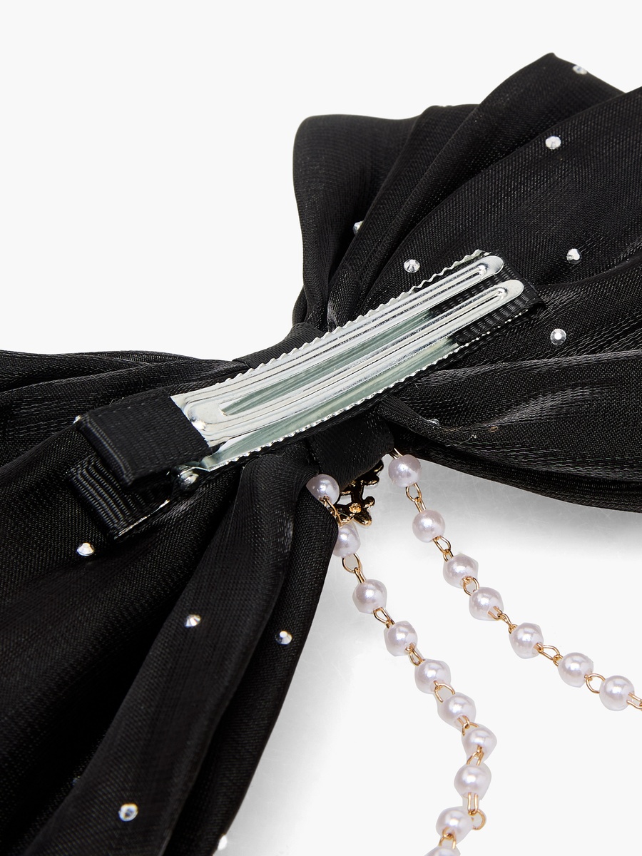Bow Shape Barrette Hair Clip with Stone and Pearl Embellishments