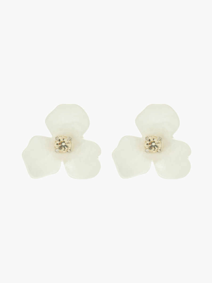 Silver Tone Floral Stud Earrings with Pushback Closure