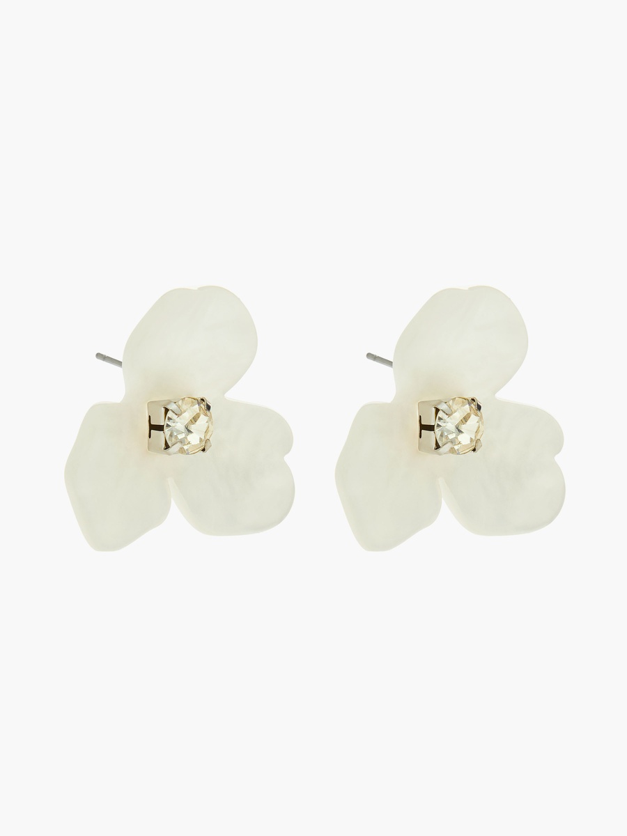 Silver Tone Floral Stud Earrings with Pushback Closure