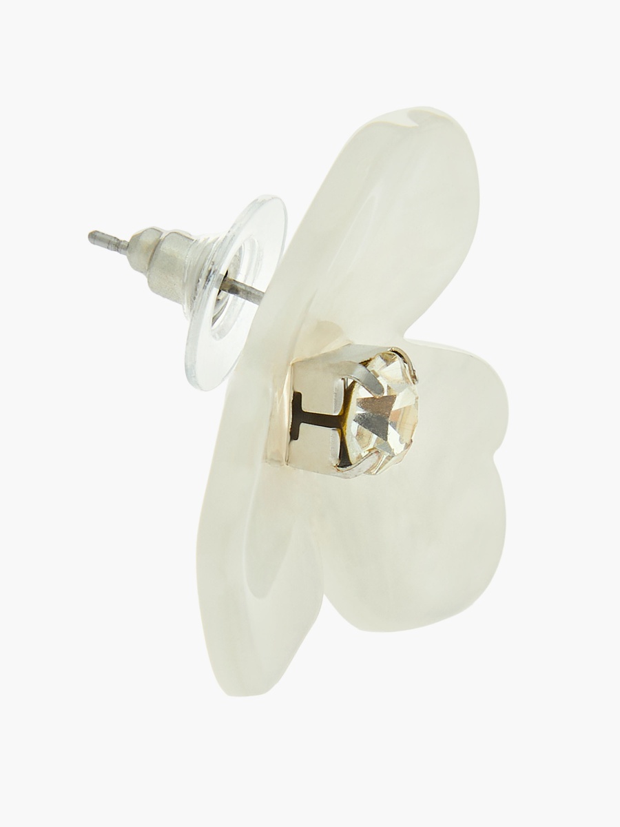 Silver Tone Floral Stud Earrings with Pushback Closure