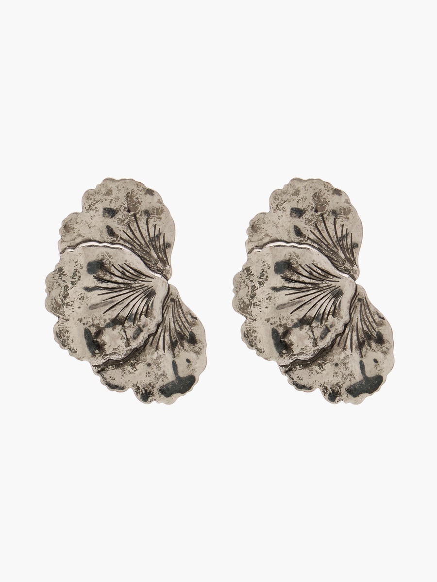 Metal Tone Floral Textured Stud Earrings with Pushback Closure