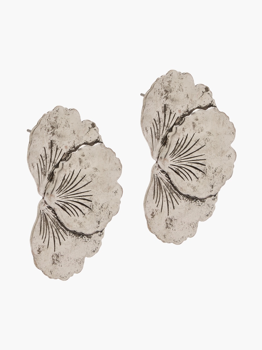 Metal Tone Floral Textured Stud Earrings with Pushback Closure