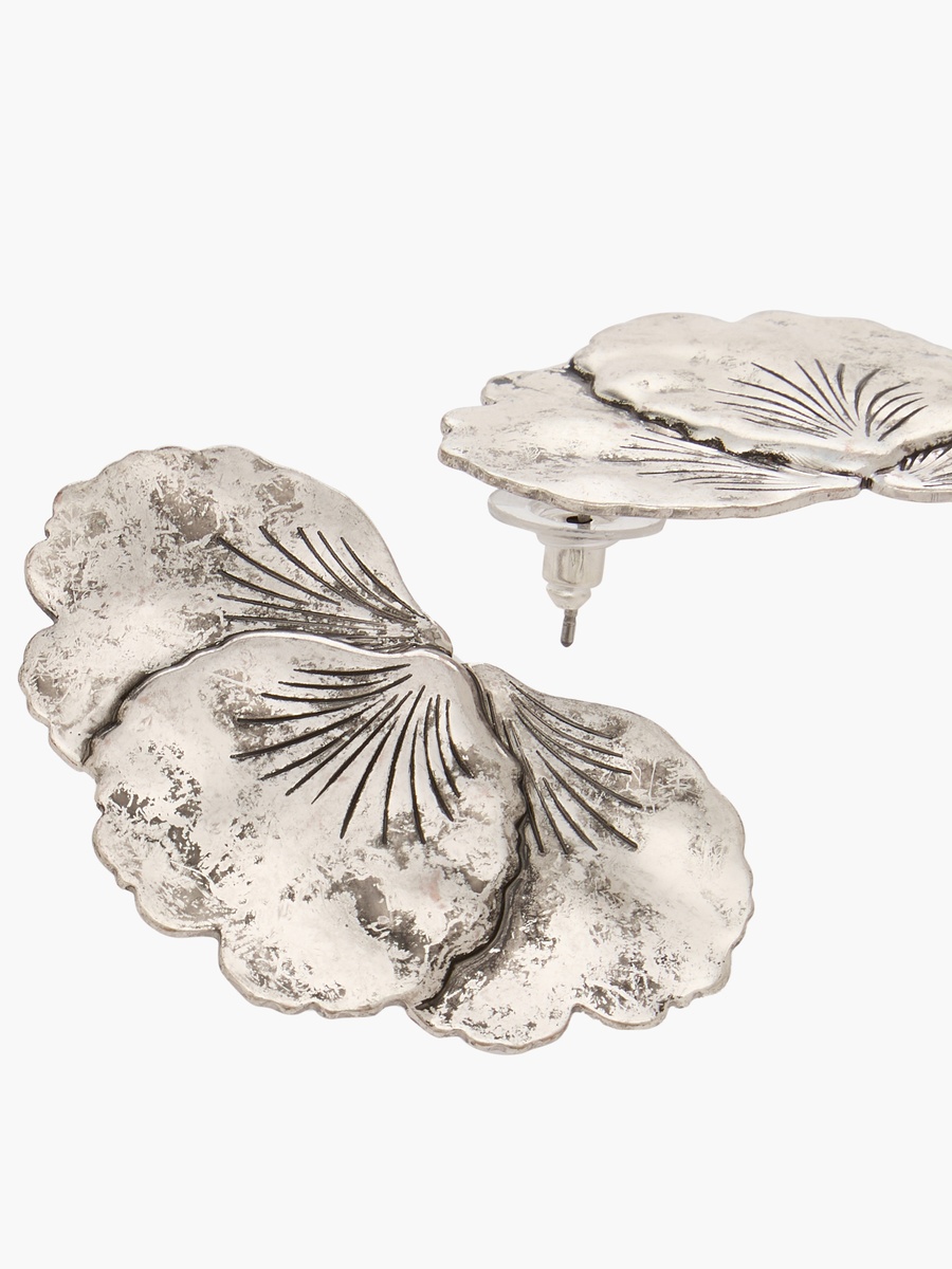 Metal Tone Floral Textured Stud Earrings with Pushback Closure