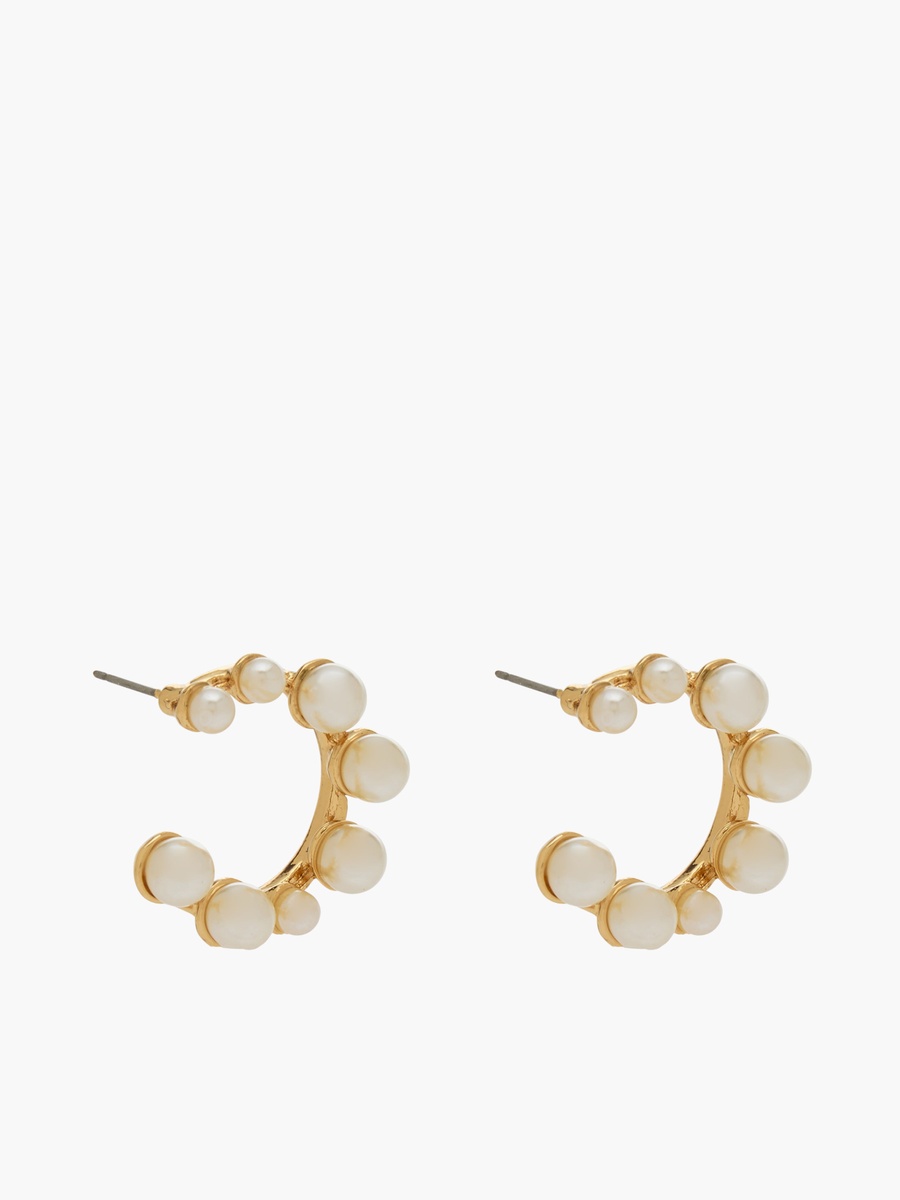 Gold Tone Pearl Stud Hoop Earrings with Pushback Closure
