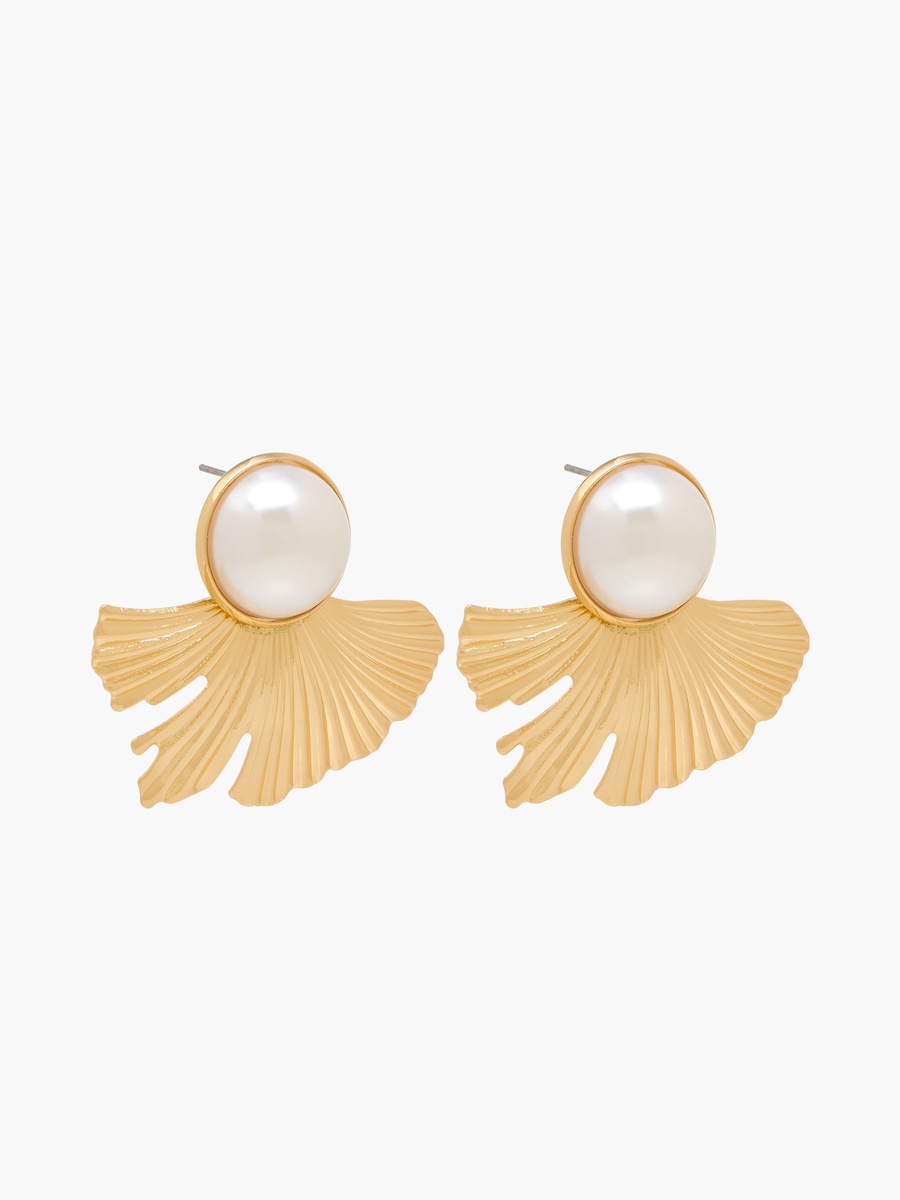 Metallic Petal Stud Earrings with Pushback Closure