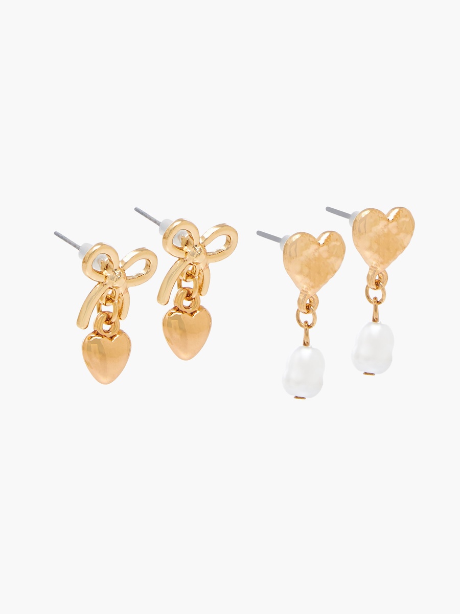 Pack of 2 Gold Finish Earrings with Pushback Closure
