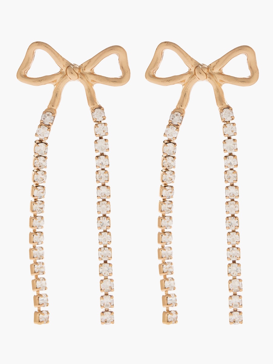 Gold Tone Embellished Bow Earrings with Pushback Closure