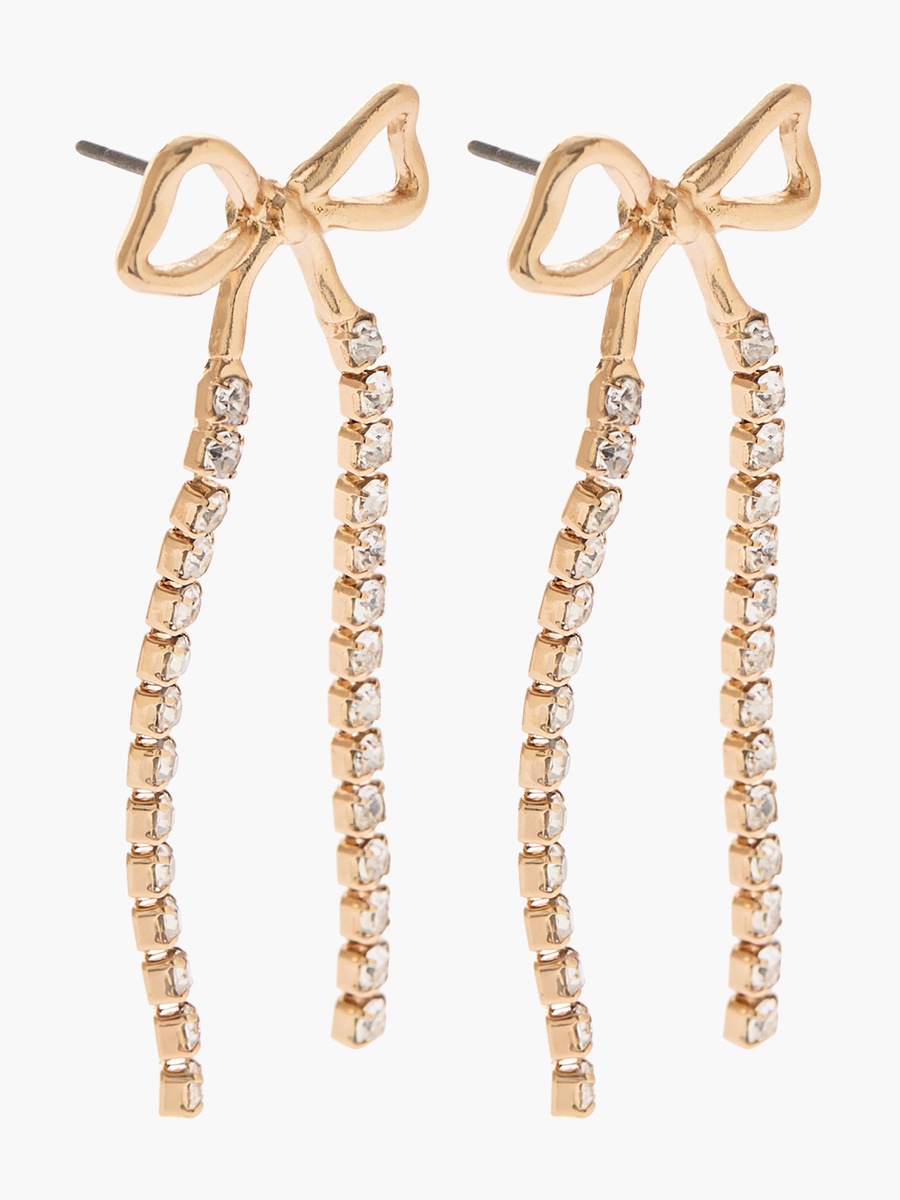 Gold Tone Embellished Bow Earrings with Pushback Closure