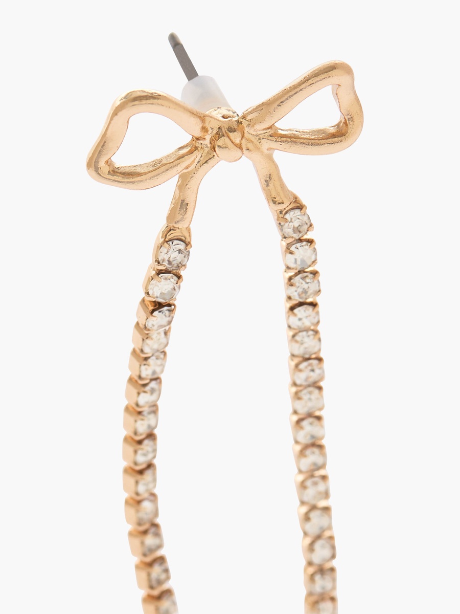 Gold Tone Embellished Bow Earrings with Pushback Closure