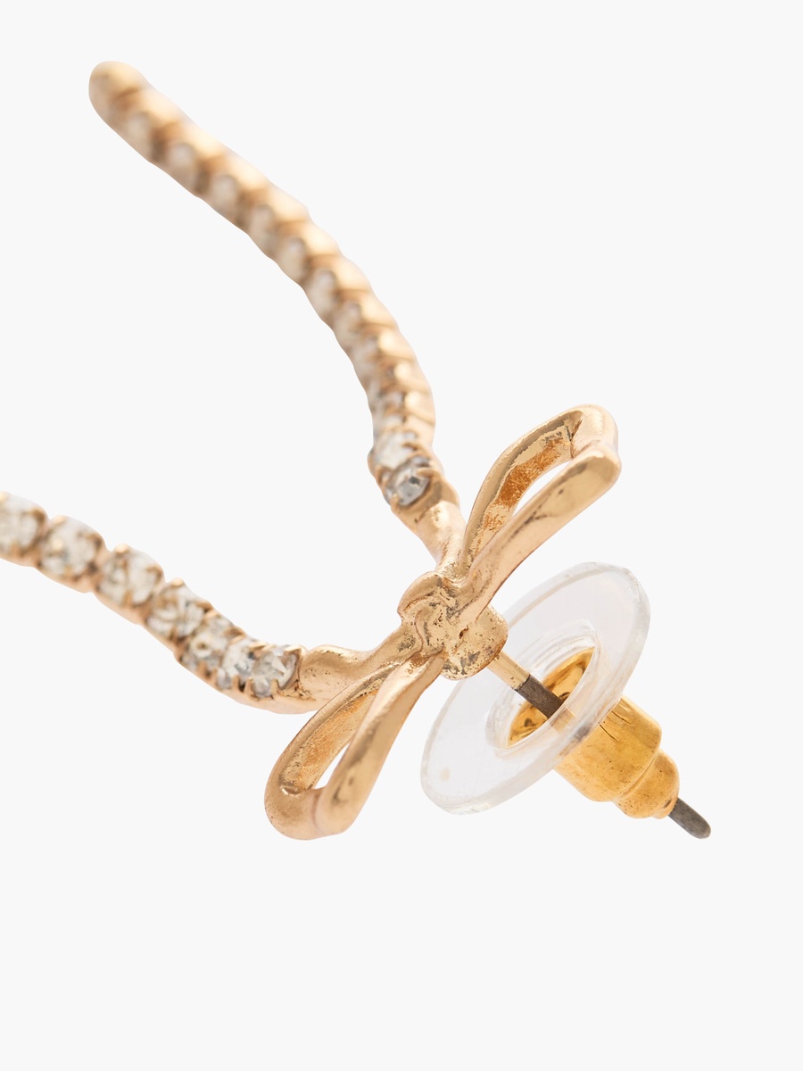 Gold Tone Embellished Bow Earrings with Pushback Closure