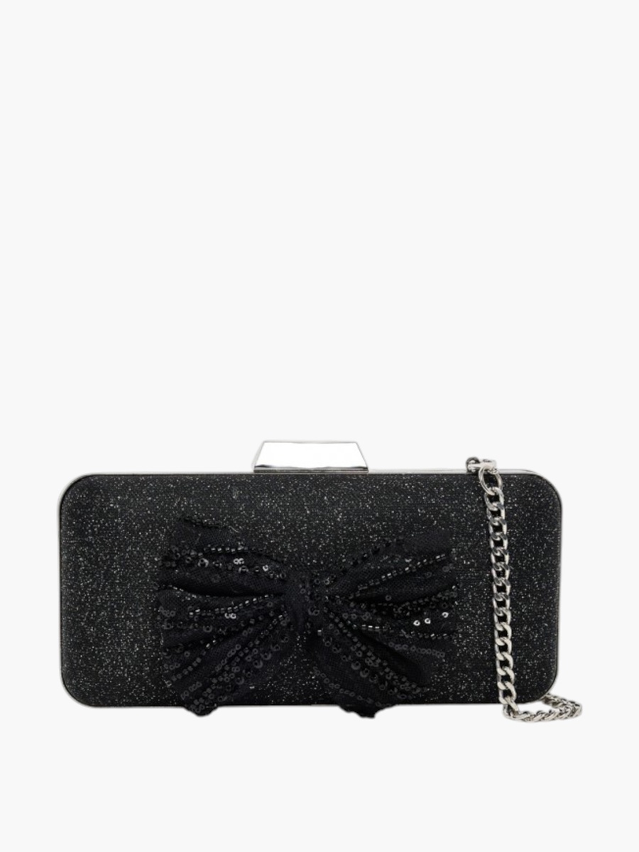 Sequinned Bow Detail Clutch with Chain Strap