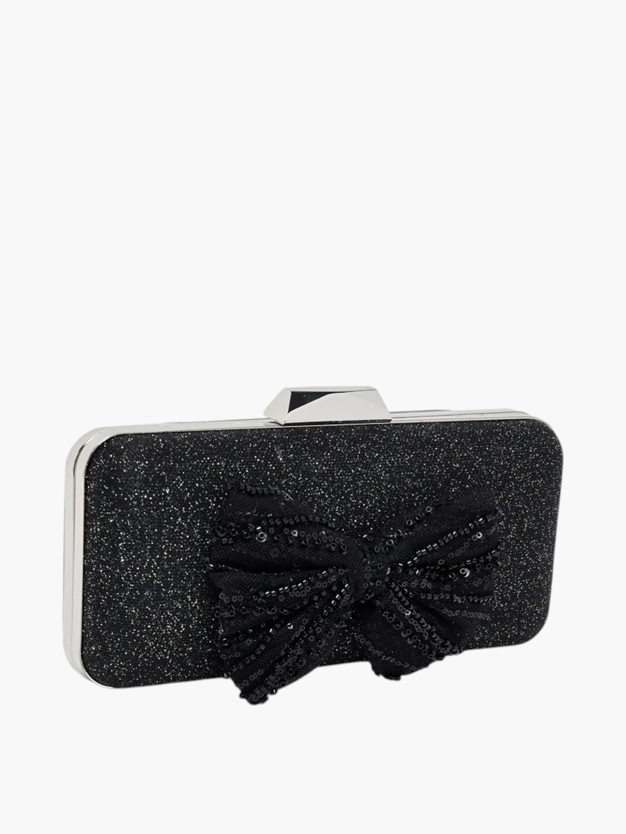 Sequinned Bow Detail Clutch with Chain Strap