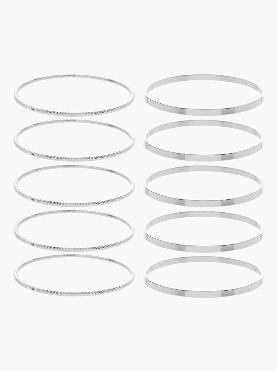Pack of 10 Metal Silver Plated Bangle