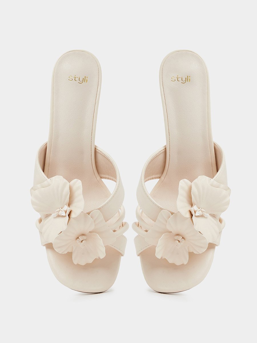 Flower Detail Stiletto Heel Sandals
