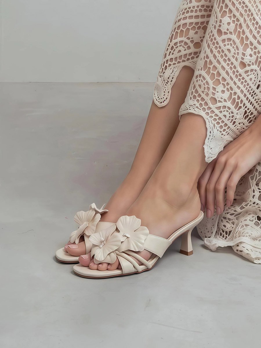 Flower Detail Stiletto Heel Sandals
