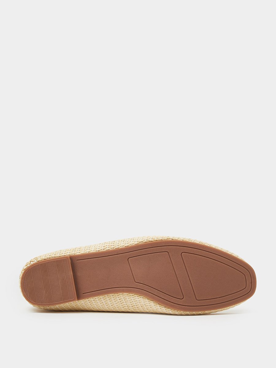Beige Raffia Woven Flat Loafers
